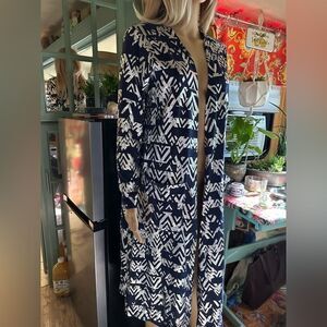 LulaRoe Elegant Blue&Silver Sarah Cardigan Size L NWT